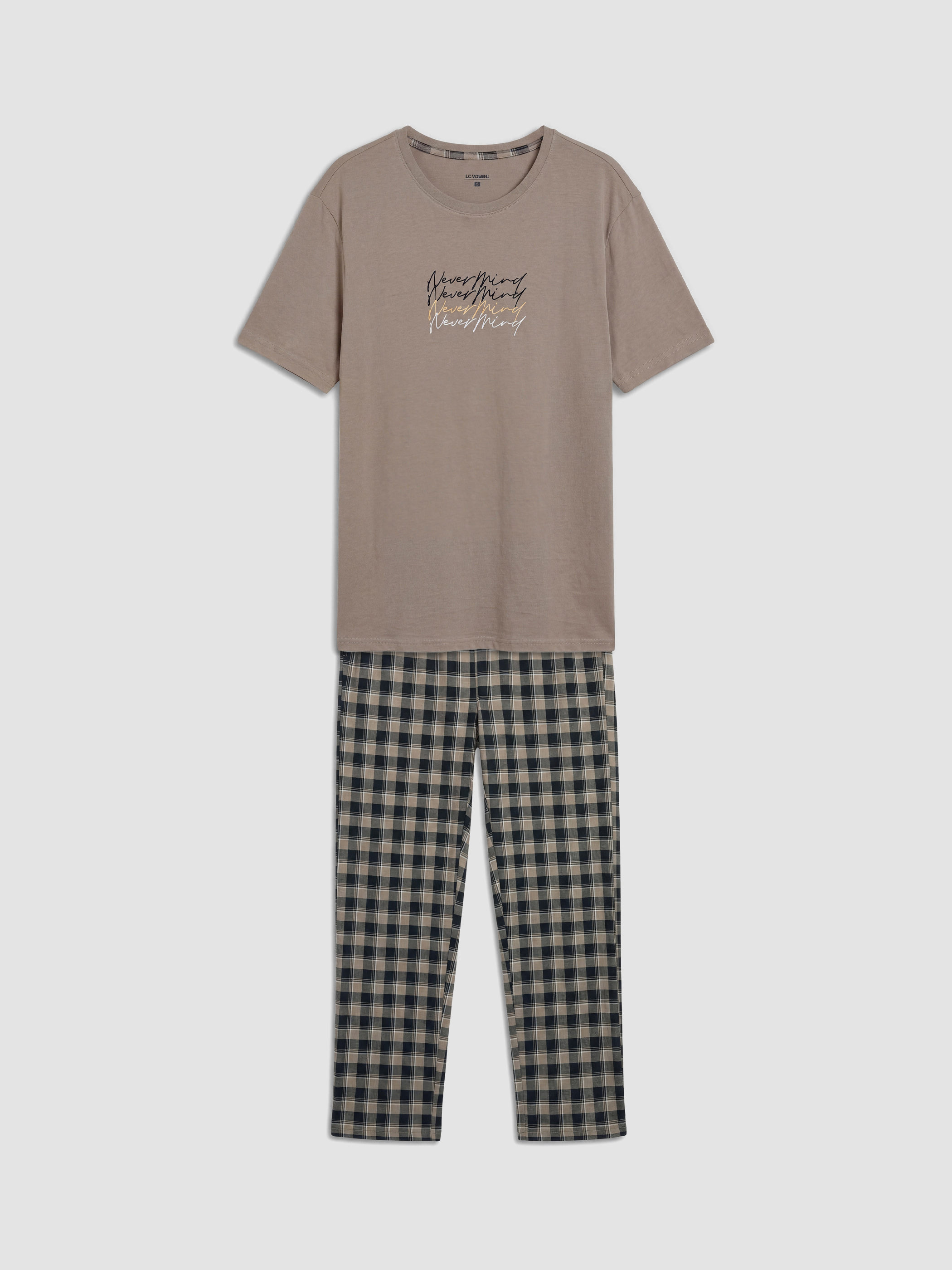 Trikotaj pijama dəst qısaqol u.paça — açıq qəhvəyi